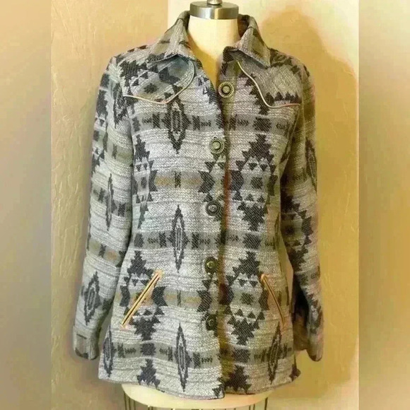Cruel Denim Women’s Size Medium Gray Aztec Print Jacket Concho Buttons Western - Picture 4 of 12